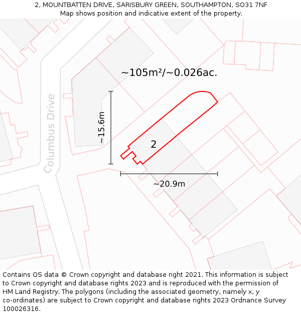 2, MOUNTBATTEN DRIVE, SARISBURY GREEN, SOUTHAMPTON, SO31 7NF: Plot and title map
