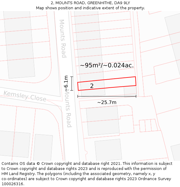 2, MOUNTS ROAD, GREENHITHE, DA9 9LY: Plot and title map