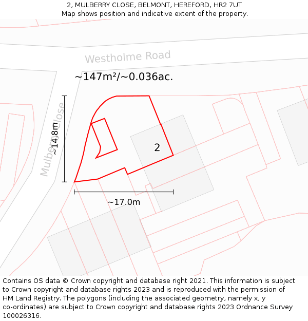2, MULBERRY CLOSE, BELMONT, HEREFORD, HR2 7UT: Plot and title map