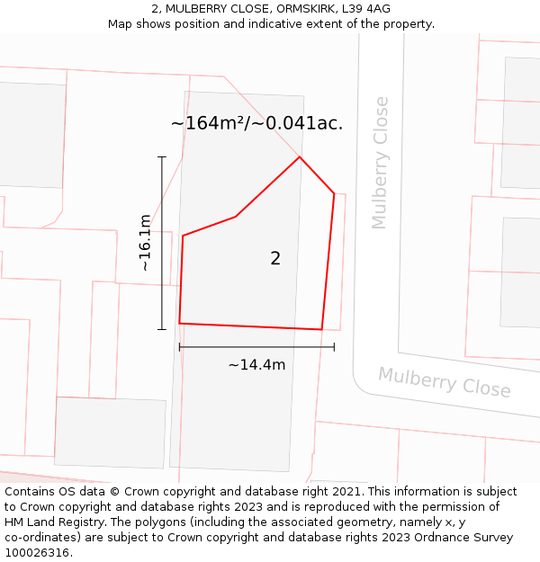 2, MULBERRY CLOSE, ORMSKIRK, L39 4AG: Plot and title map
