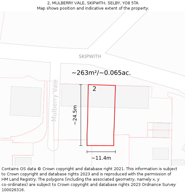 2, MULBERRY VALE, SKIPWITH, SELBY, YO8 5TA: Plot and title map