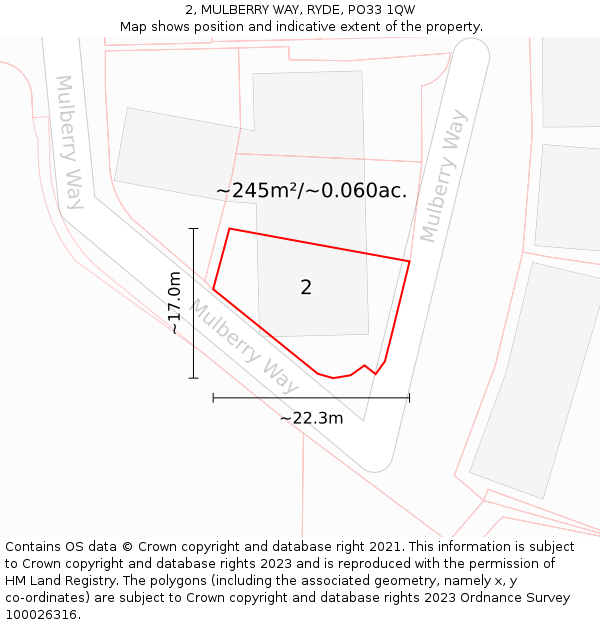 2, MULBERRY WAY, RYDE, PO33 1QW: Plot and title map