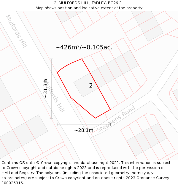 2, MULFORDS HILL, TADLEY, RG26 3LJ: Plot and title map