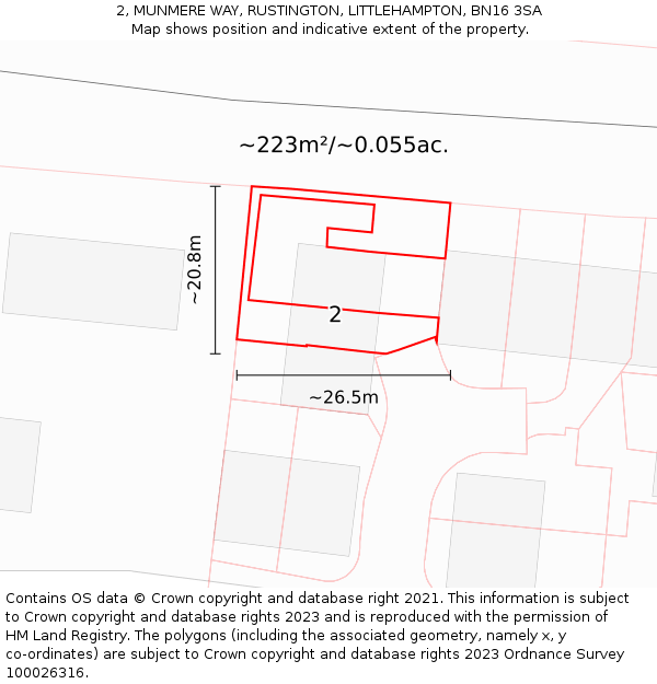 2, MUNMERE WAY, RUSTINGTON, LITTLEHAMPTON, BN16 3SA: Plot and title map