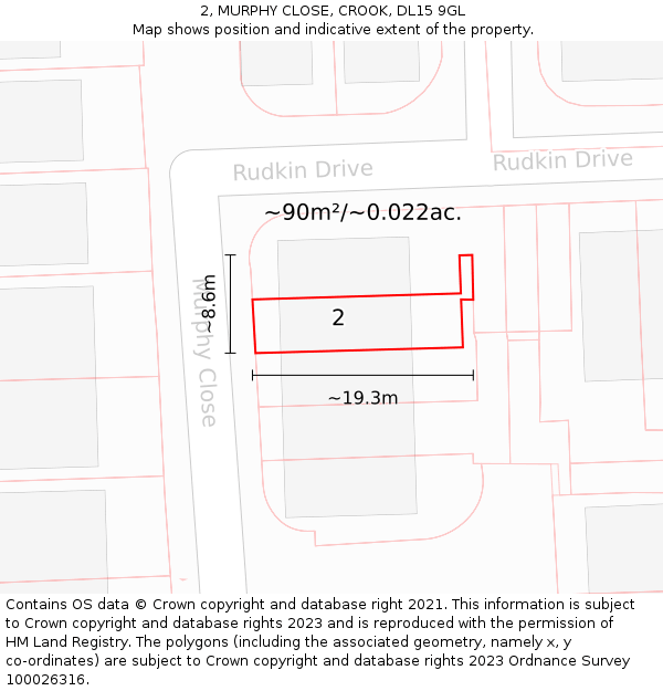 2, MURPHY CLOSE, CROOK, DL15 9GL: Plot and title map