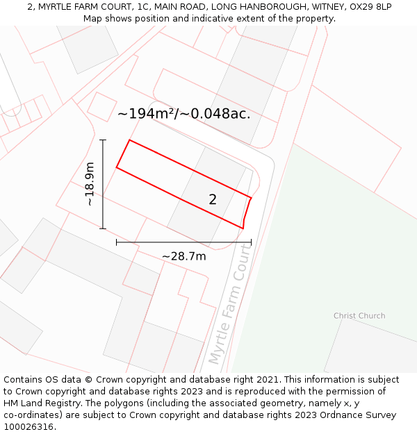 2, MYRTLE FARM COURT, 1C, MAIN ROAD, LONG HANBOROUGH, WITNEY, OX29 8LP: Plot and title map