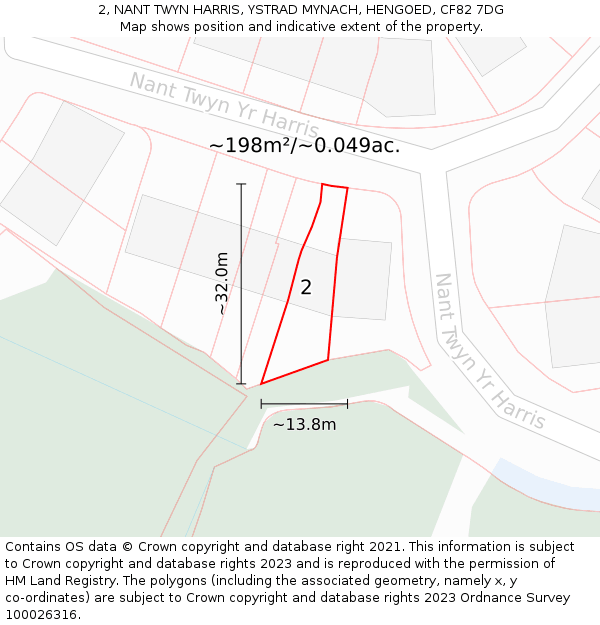 2, NANT TWYN HARRIS, YSTRAD MYNACH, HENGOED, CF82 7DG: Plot and title map