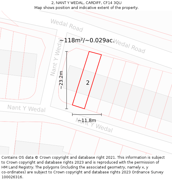 2, NANT Y WEDAL, CARDIFF, CF14 3QU: Plot and title map