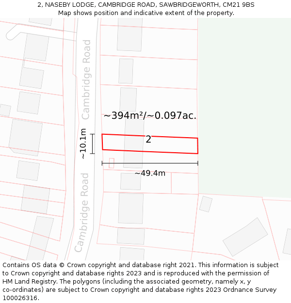 2, NASEBY LODGE, CAMBRIDGE ROAD, SAWBRIDGEWORTH, CM21 9BS: Plot and title map