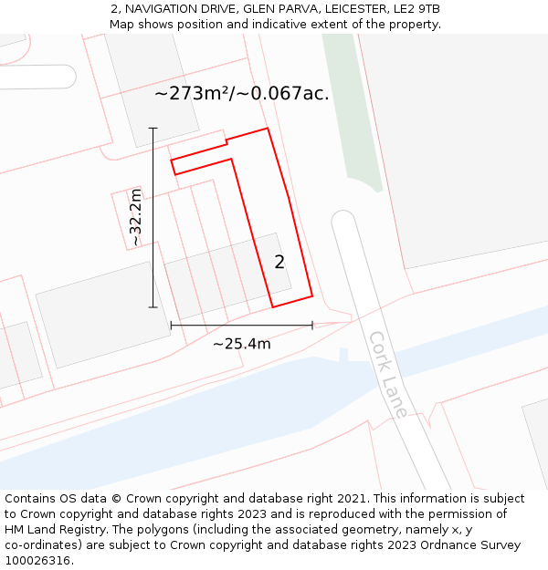 2, NAVIGATION DRIVE, GLEN PARVA, LEICESTER, LE2 9TB: Plot and title map