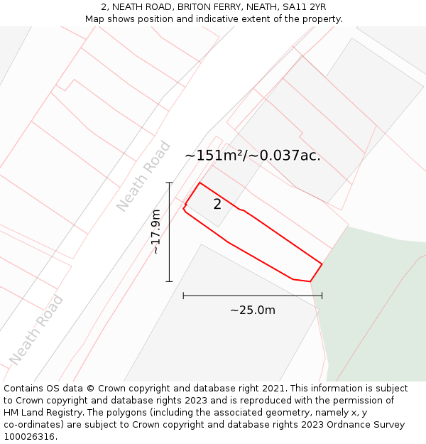 2, NEATH ROAD, BRITON FERRY, NEATH, SA11 2YR: Plot and title map