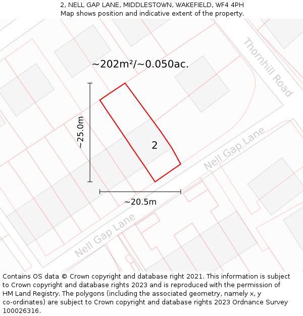 2, NELL GAP LANE, MIDDLESTOWN, WAKEFIELD, WF4 4PH: Plot and title map