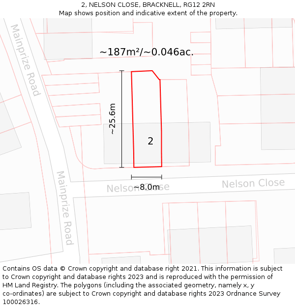 2, NELSON CLOSE, BRACKNELL, RG12 2RN: Plot and title map