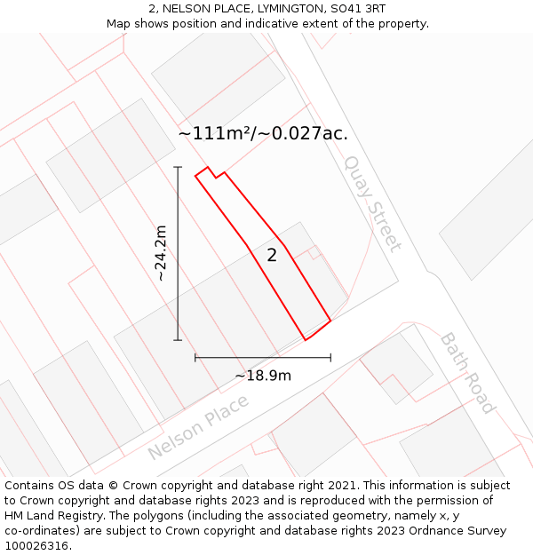 2, NELSON PLACE, LYMINGTON, SO41 3RT: Plot and title map