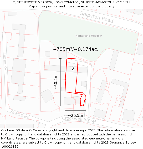 2, NETHERCOTE MEADOW, LONG COMPTON, SHIPSTON-ON-STOUR, CV36 5LL: Plot and title map