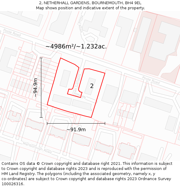 2, NETHERHALL GARDENS, BOURNEMOUTH, BH4 9EL: Plot and title map