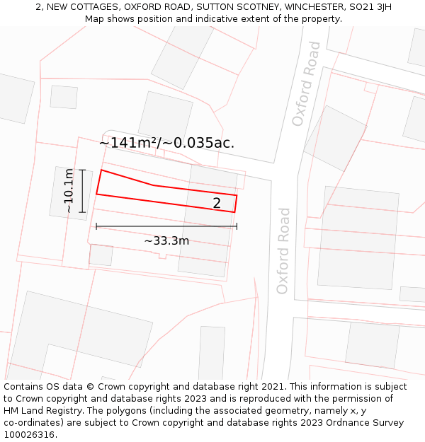 2, NEW COTTAGES, OXFORD ROAD, SUTTON SCOTNEY, WINCHESTER, SO21 3JH: Plot and title map