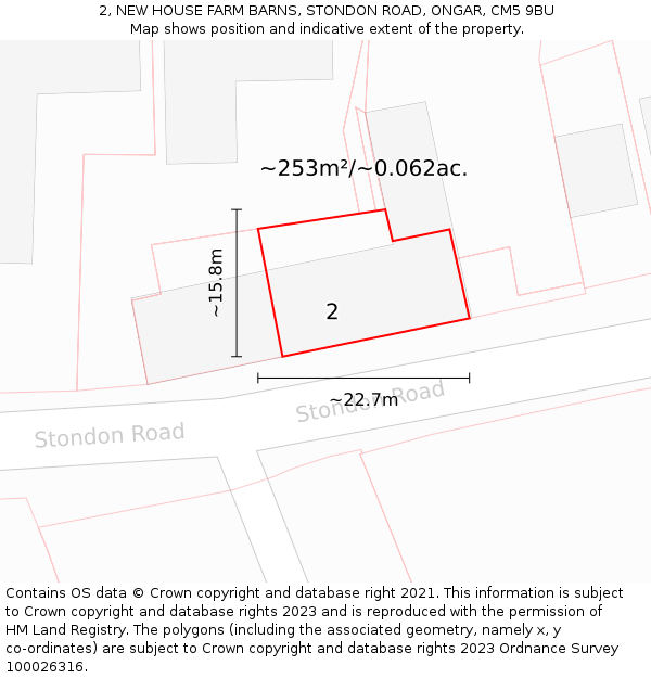 2, NEW HOUSE FARM BARNS, STONDON ROAD, ONGAR, CM5 9BU: Plot and title map
