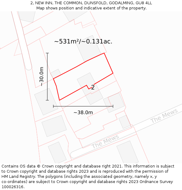 2, NEW INN, THE COMMON, DUNSFOLD, GODALMING, GU8 4LL: Plot and title map