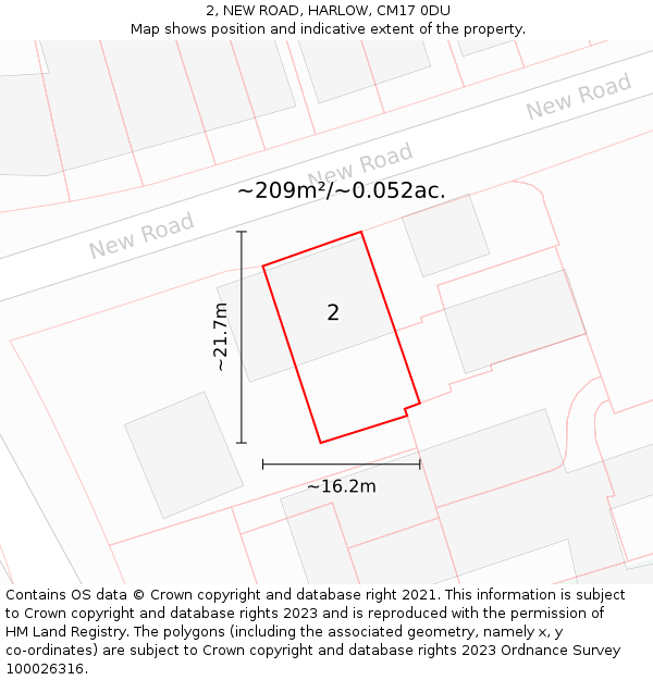 2, NEW ROAD, HARLOW, CM17 0DU: Plot and title map