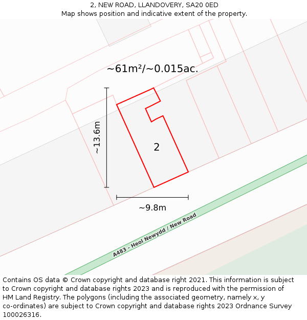 2, NEW ROAD, LLANDOVERY, SA20 0ED: Plot and title map