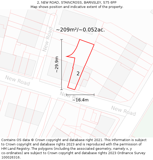 2, NEW ROAD, STAINCROSS, BARNSLEY, S75 6PP: Plot and title map