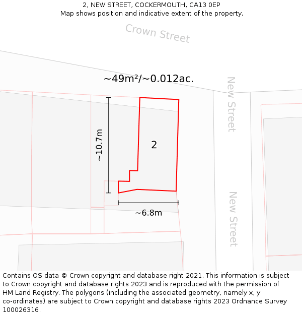2, NEW STREET, COCKERMOUTH, CA13 0EP: Plot and title map