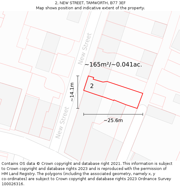 2, NEW STREET, TAMWORTH, B77 3EF: Plot and title map