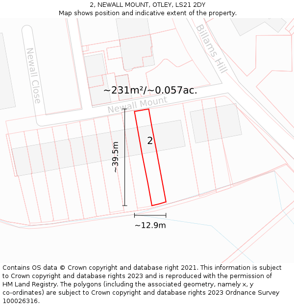 2, NEWALL MOUNT, OTLEY, LS21 2DY: Plot and title map