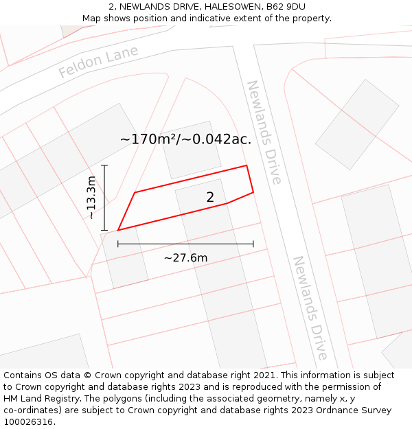 2, NEWLANDS DRIVE, HALESOWEN, B62 9DU: Plot and title map