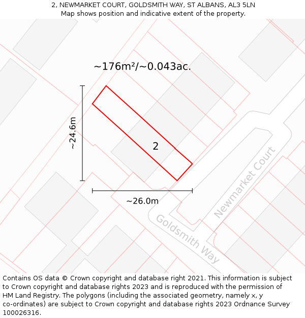 2, NEWMARKET COURT, GOLDSMITH WAY, ST ALBANS, AL3 5LN: Plot and title map
