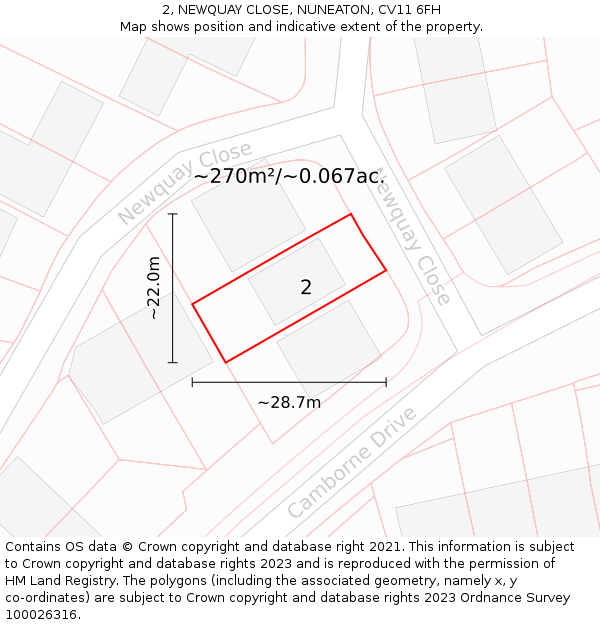 2, NEWQUAY CLOSE, NUNEATON, CV11 6FH: Plot and title map