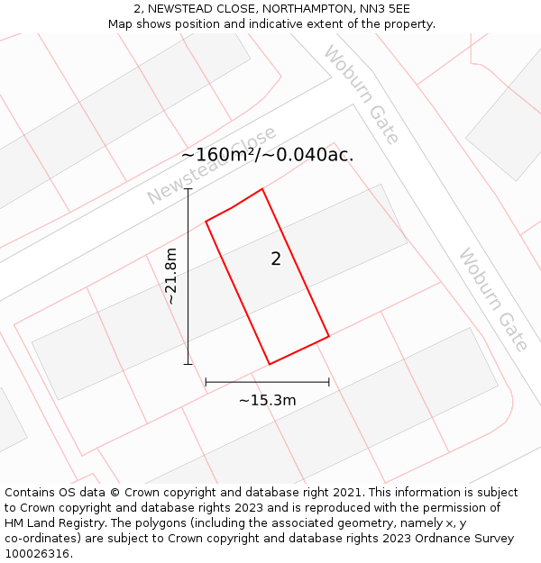 2, NEWSTEAD CLOSE, NORTHAMPTON, NN3 5EE: Plot and title map