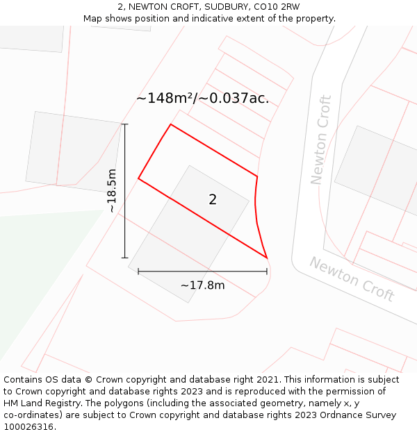 2, NEWTON CROFT, SUDBURY, CO10 2RW: Plot and title map