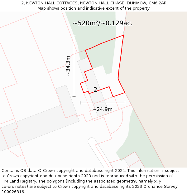 2, NEWTON HALL COTTAGES, NEWTON HALL CHASE, DUNMOW, CM6 2AR: Plot and title map