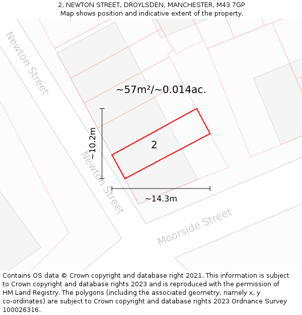 2, NEWTON STREET, DROYLSDEN, MANCHESTER, M43 7GP: Plot and title map