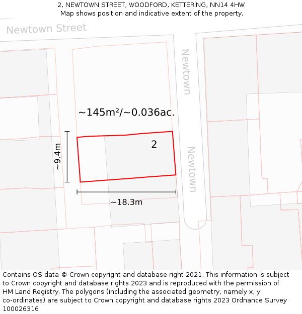 2, NEWTOWN STREET, WOODFORD, KETTERING, NN14 4HW: Plot and title map