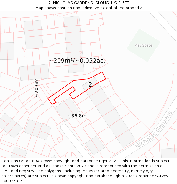 2, NICHOLAS GARDENS, SLOUGH, SL1 5TT: Plot and title map