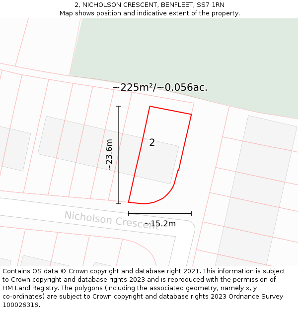 2, NICHOLSON CRESCENT, BENFLEET, SS7 1RN: Plot and title map