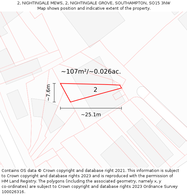 2, NIGHTINGALE MEWS, 2, NIGHTINGALE GROVE, SOUTHAMPTON, SO15 3NW: Plot and title map