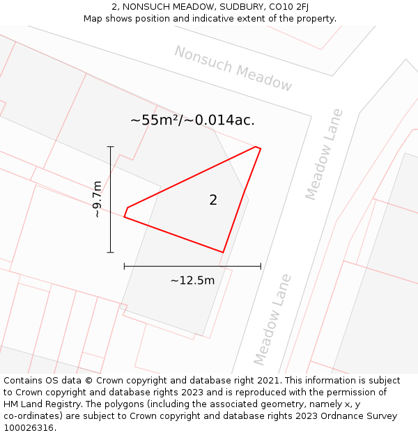 2, NONSUCH MEADOW, SUDBURY, CO10 2FJ: Plot and title map