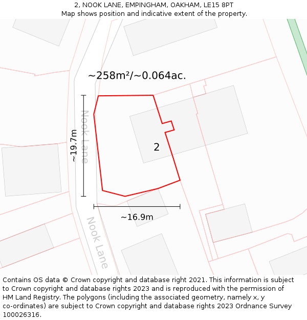 2, NOOK LANE, EMPINGHAM, OAKHAM, LE15 8PT: Plot and title map