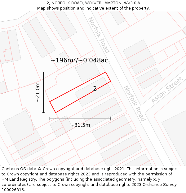 2, NORFOLK ROAD, WOLVERHAMPTON, WV3 0JA: Plot and title map