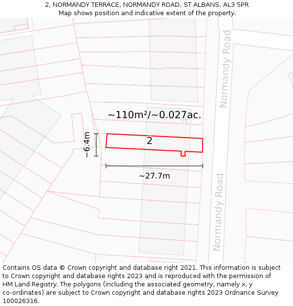 2, NORMANDY TERRACE, NORMANDY ROAD, ST ALBANS, AL3 5PR: Plot and title map