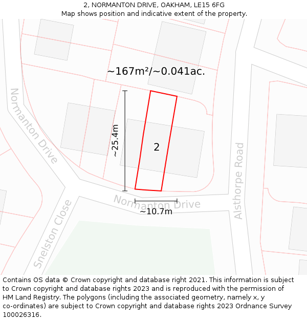 2, NORMANTON DRIVE, OAKHAM, LE15 6FG: Plot and title map