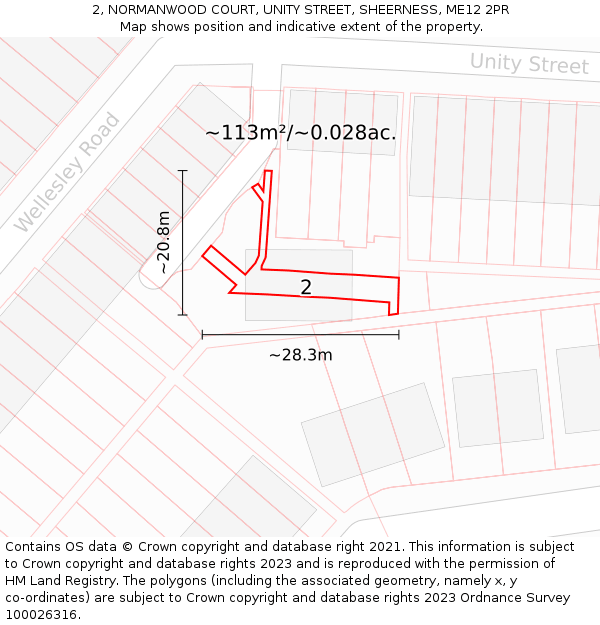 2, NORMANWOOD COURT, UNITY STREET, SHEERNESS, ME12 2PR: Plot and title map
