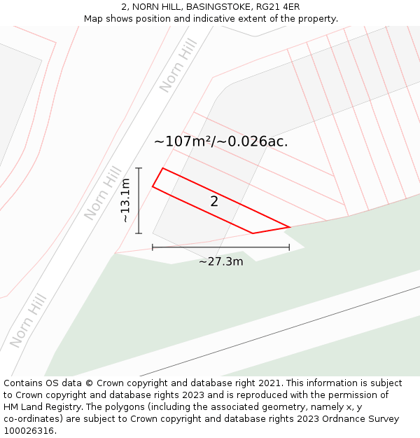 2, NORN HILL, BASINGSTOKE, RG21 4ER: Plot and title map