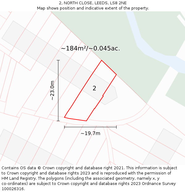 2, NORTH CLOSE, LEEDS, LS8 2NE: Plot and title map