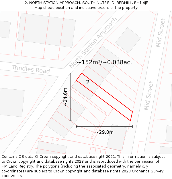 2, NORTH STATION APPROACH, SOUTH NUTFIELD, REDHILL, RH1 4JF: Plot and title map