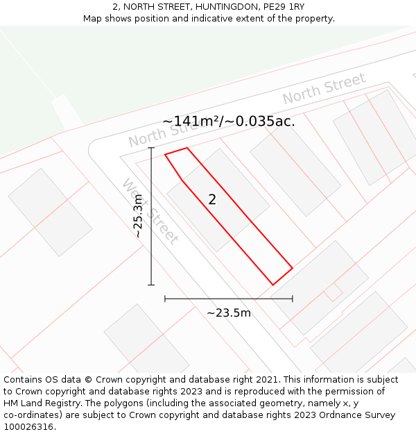 2, NORTH STREET, HUNTINGDON, PE29 1RY: Plot and title map